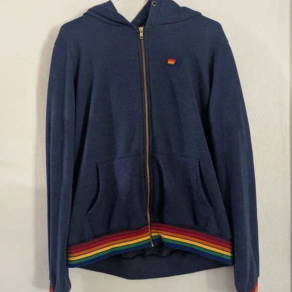 Navy/rainbow Aviator Nation full zip jacket XL - Picture 1 of 4